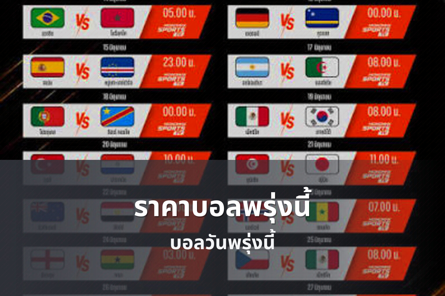 ราคาบอลพรุ่งนี้ - football odds
