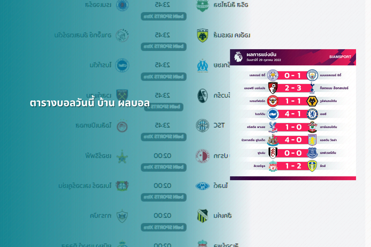 ตารางบอลวันนี้ บ้าน ผลบอล - sports results
