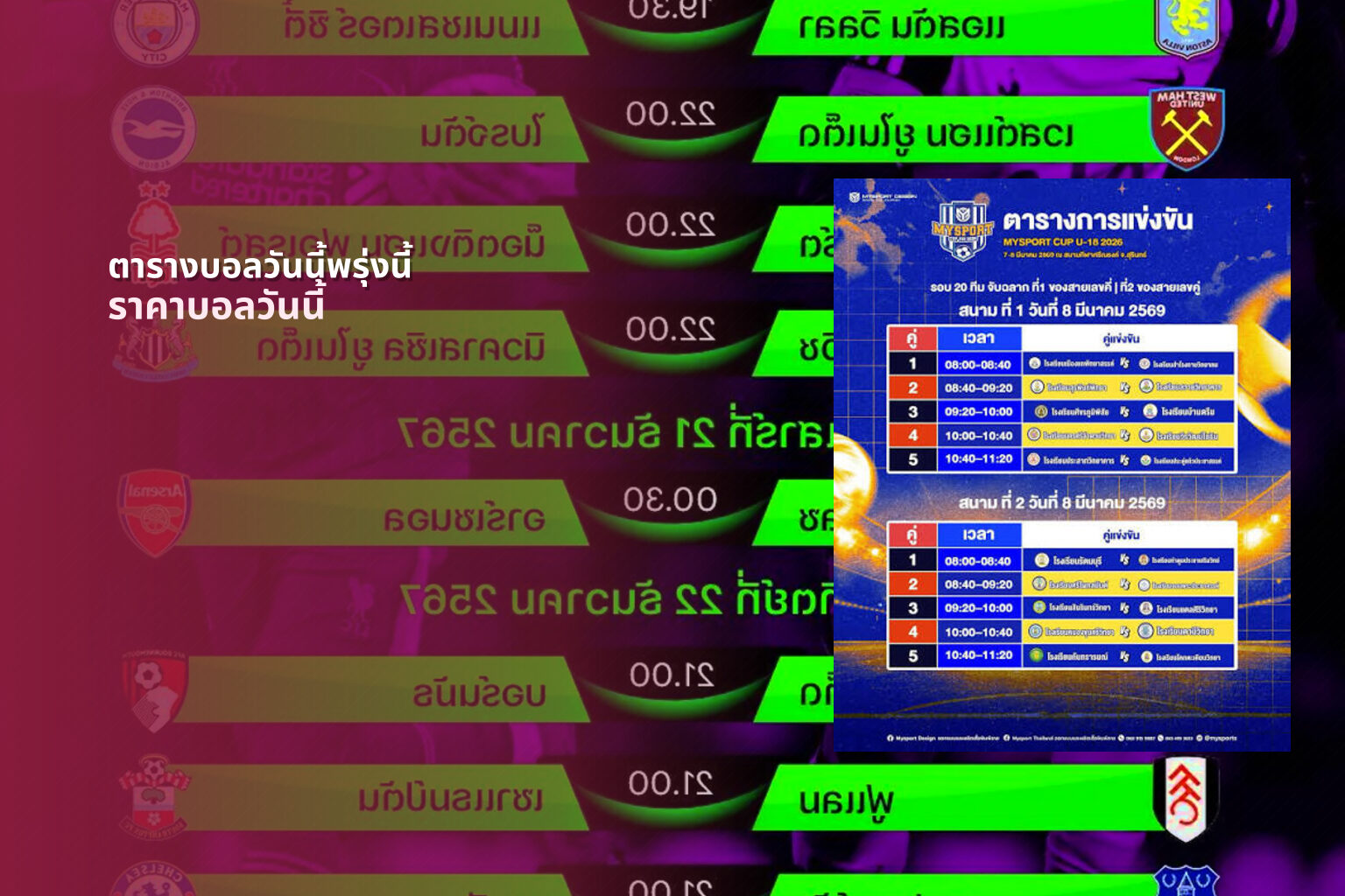 ตารางบอลวันนี้พรุ่งนี้ ราคาบอลวันนี้