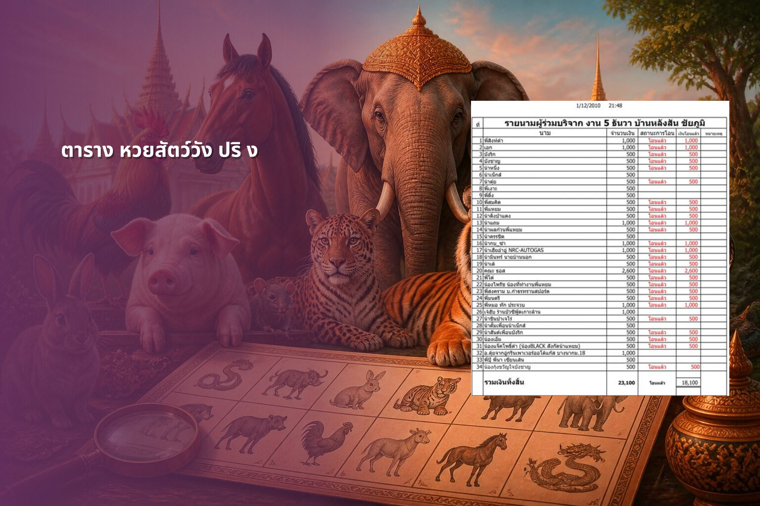 ตาราง หวยสัตว์วัง ปริ ง - หวยสัตว์