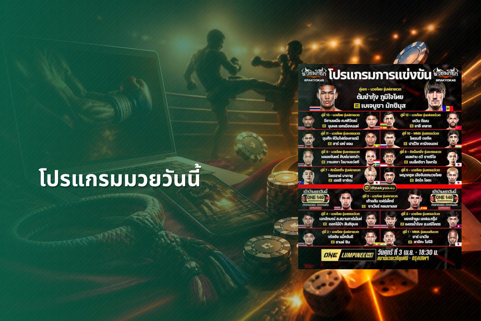 โปรแกรมมวยวันนี้ - boxing schedule
