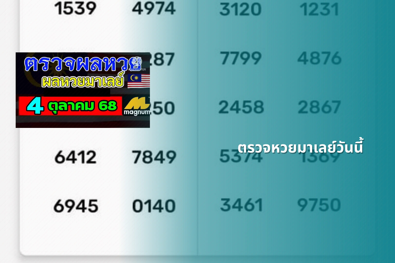 ตรวจหวยมาเลย์วันนี้ - lottery results