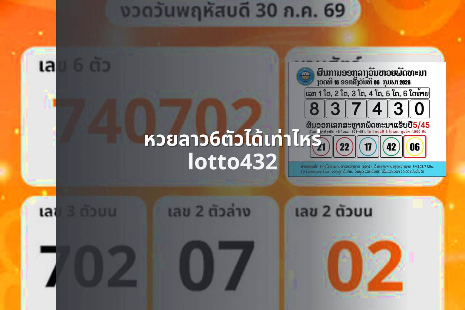 หวยลาว6ตัวได้เท่าไหร่ lotto432