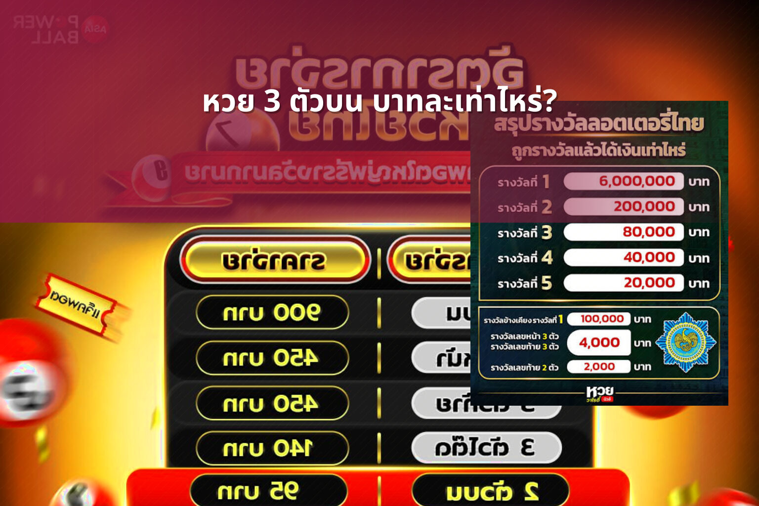 หวย 3 ตัวบน บาทละเท่าไหร่? - หวย